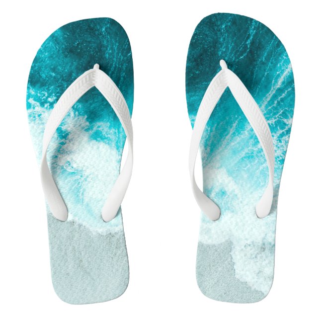 PixDezines tropical beach shoreline waves Flip Flops (Footbed)