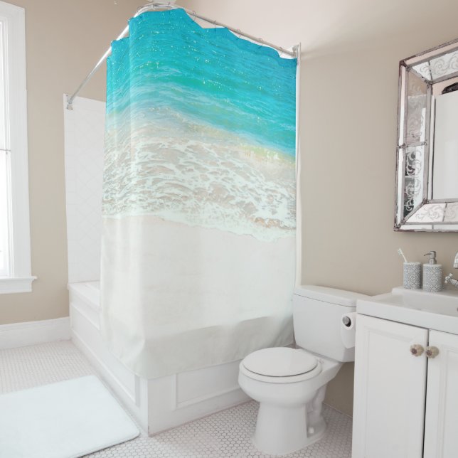 PixDezines Tropical Beach Shower Curtain (In Situ)