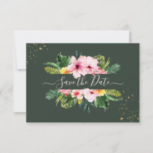 PixDezines Tropical Floral & Foliage Hunter Green  Save The Date