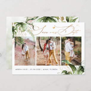 PixDezines Tropical Jungle Faux Gold Calligraphy Save The Date