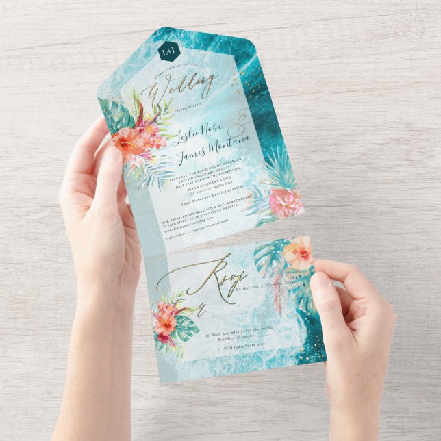 PixDezines Tropical Paradise Beach Flowers Foliage All In One Invitation (Tearaway)