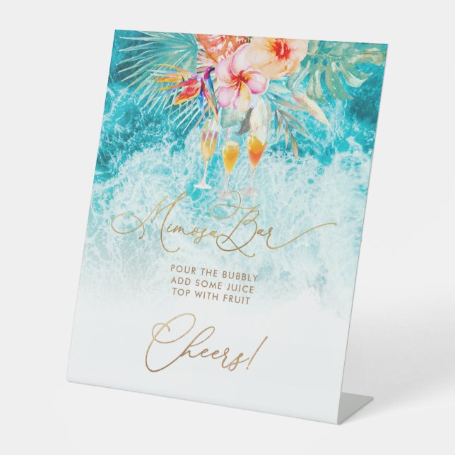 PixDezines Tropical Paradise Beach Mimosa Bar Pedestal Sign (Front)