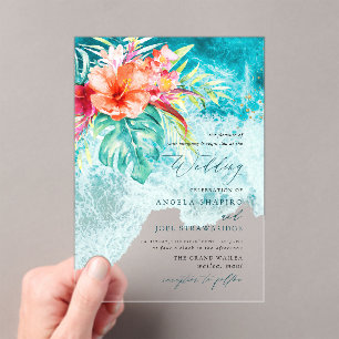 PixDezines Tropical Paradise Beach Wedding Acrylic Invitations