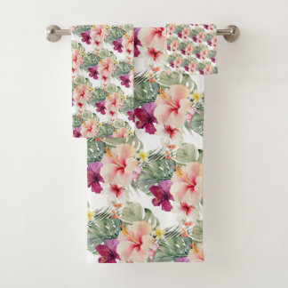 PixDezines Tropical Paradise Floral Foliage Bath Towel Set