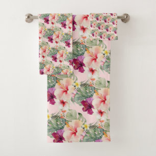 PixDezines Tropical Paradise Floral Foliage Bath Towel Set