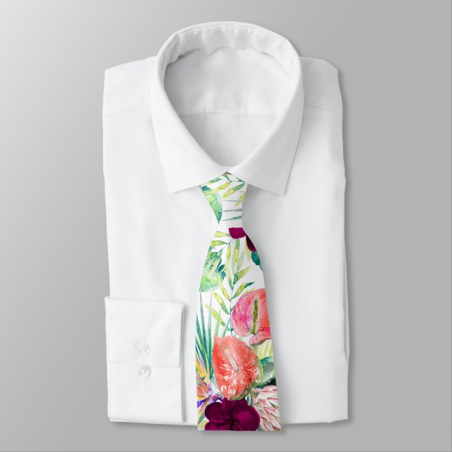 PixDezines Tropical Paradise Floral Foliage Tie (Tied)