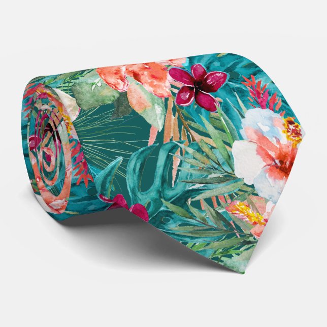 PixDezines Tropical Paradise Floral Foliage Tie (Rolled)