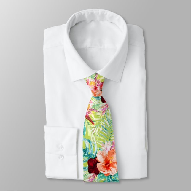 PixDezines Tropical Paradise Floral Foliage Tie (Tied)