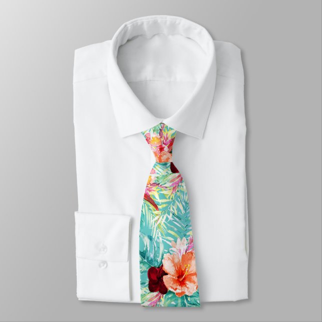 PixDezines Tropical Paradise Floral Foliage Tie (Tied)
