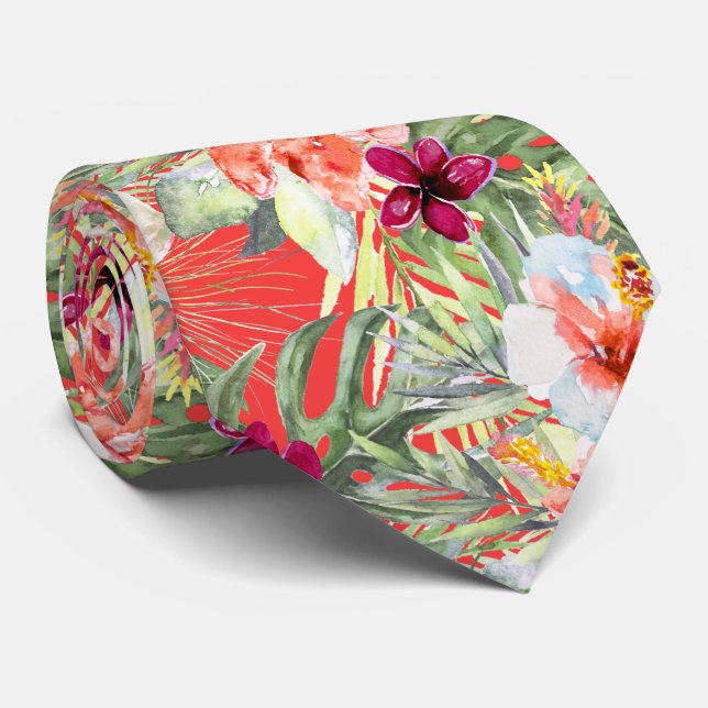 PixDezines Tropical Paradise Floral Foliage Tie (Rolled)