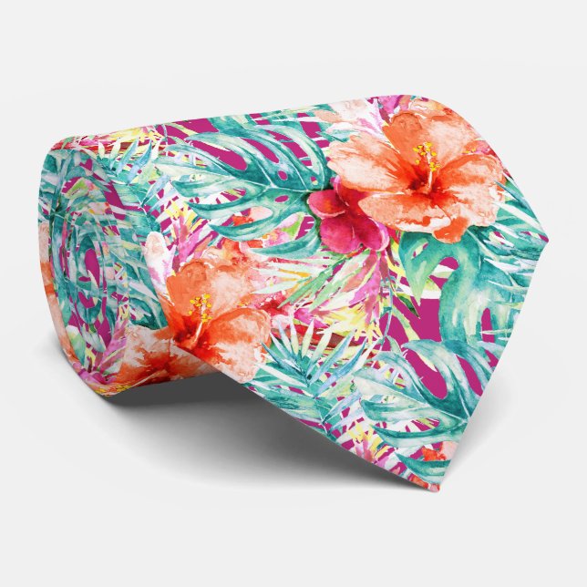 PixDezines Tropical Paradise Floral Foliage Tie (Rolled)