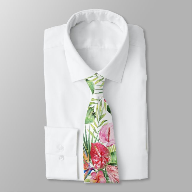 PixDezines Tropical Paradise Floral Foliage Tie (Tied)