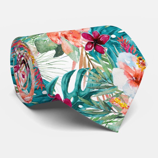 PixDezines Tropical Paradise Floral Foliage Tie (Rolled)