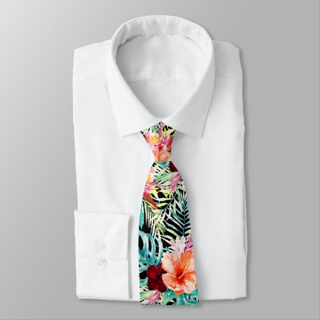 PixDezines Tropical Paradise Floral Foliage Tie (Tied)