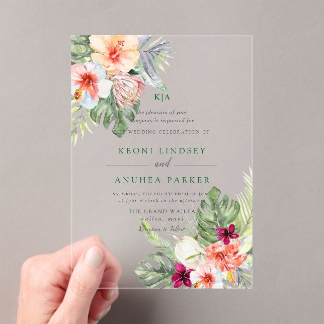 PixDezines Tropical Paradise Flowers Foliage Acrylic Invitations (Insitu (Handheld))