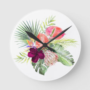 PixDezines Tropical Paradise Lush Floral Foliage Round Clock