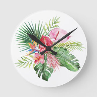PixDezines Tropical Paradise Lush Floral Foliage Round Clock