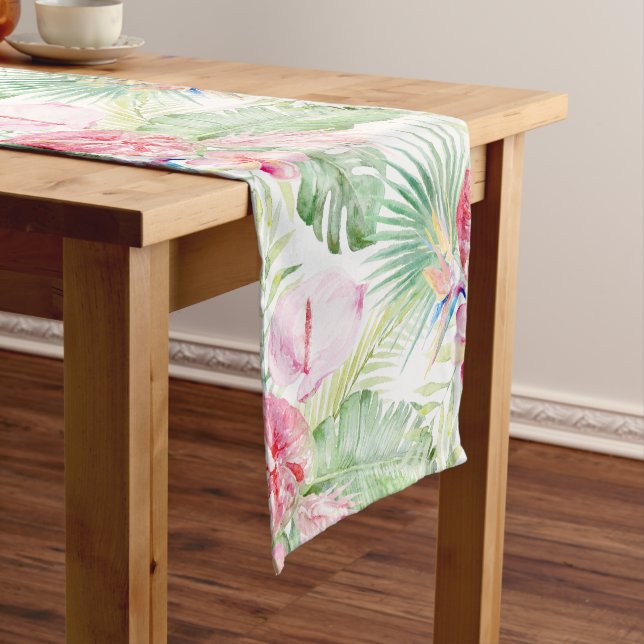PixDezines Tropical Paradise Pastel Floral Foliage Short Table Runner (In Situ)