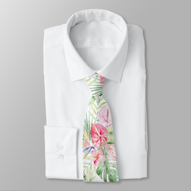 PixDezines Tropical Paradise Pastel Floral Foliage Tie (Tied)