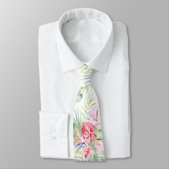 PixDezines Tropical Paradise Pastel Floral Foliage Tie (Tied)