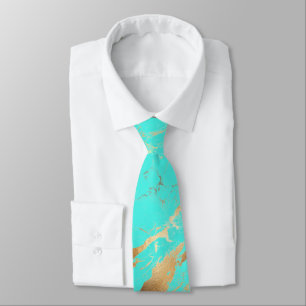 PixDezines Turquoise Blue Marble Slab+Gold Veins Tie