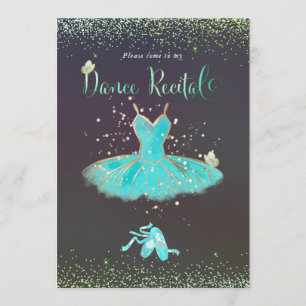 PixDezines TurquoiseTutu Butterflies Dance Recital Invitation