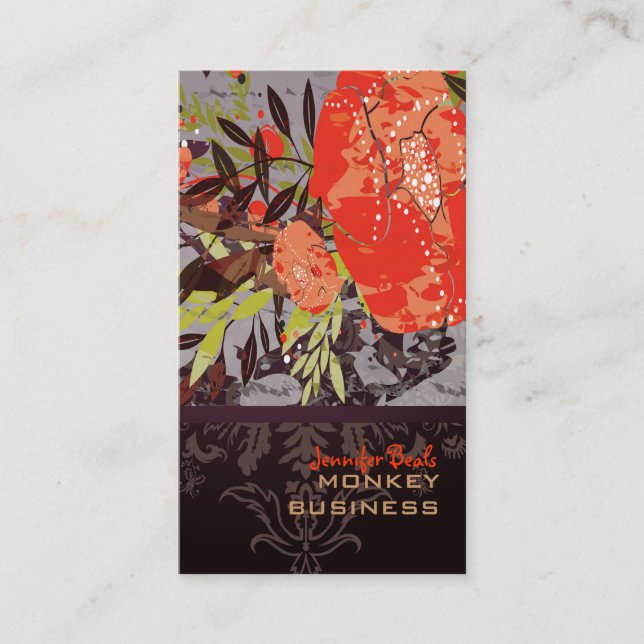 PixDezines Tuscanini retro floral + merlot Business Card (Front)