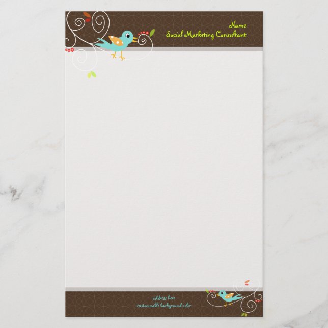 PixDezines Tweet, tweet, SEO marketing/DIY colour Stationery (Front)