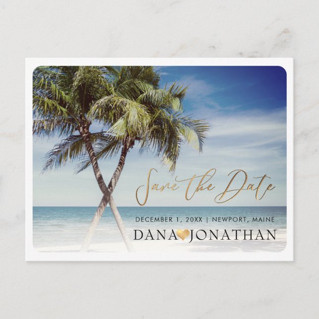 PixDezines Twin Palms+Beach Save the Date Postcard (Front)
