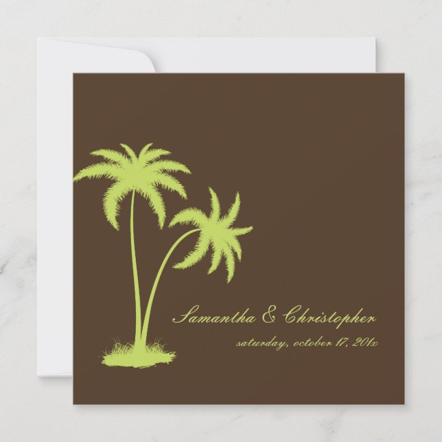 PixDezines Twin Palms, Chocolate+Kiwi Invitation (Front)