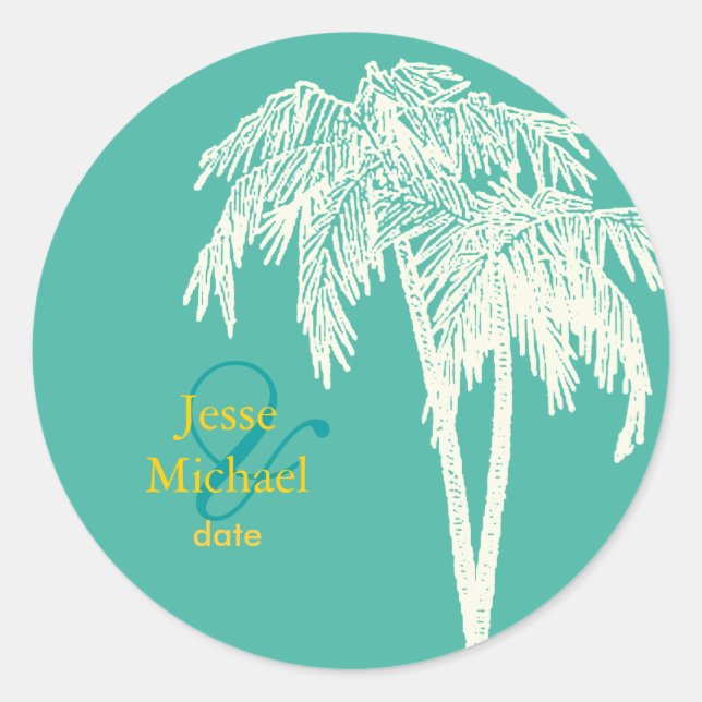 PixDezines twin palms/diy background colour Classic Round Sticker (Front)
