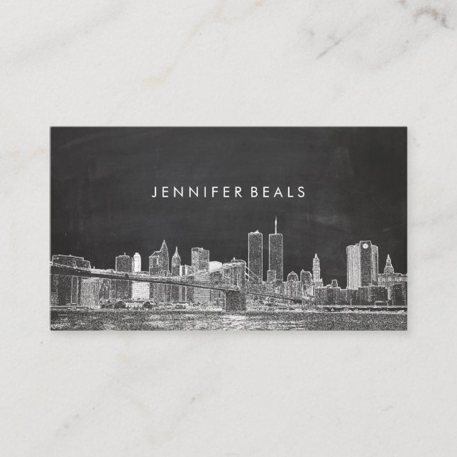 PixDezines Twin Towers NYC Skyline/Chalkboard Business Card (Front)