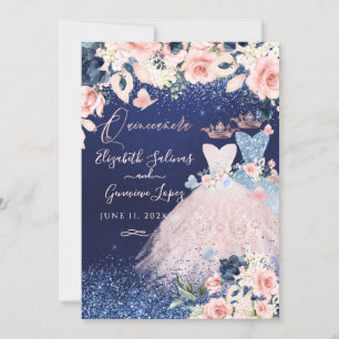 PixDezines Twins Quinceanera Dusty Blue+Blush  Invitation