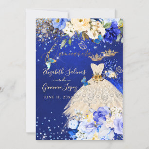 PixDezines Twins Quinceanera Royal Blue Gold Invitation