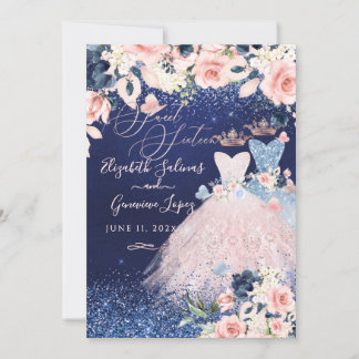 PixDezines Twins Sweet 16 Dusty Blue+Blush Invitat Invitation