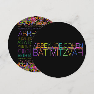 PixDezines typography/neon/bat mitzvah Invitation