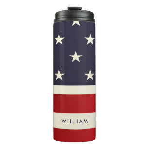 PIXDEZINES US FLAG RED WHITE BLUE THERMAL TUMBLER
