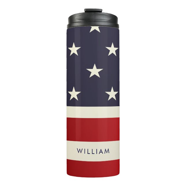 PIXDEZINES US FLAG RED WHITE BLUE THERMAL TUMBLER (Front)