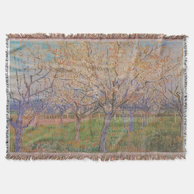 PixDezines van gogh peach blossoms orchard Throw Blanket (Front)