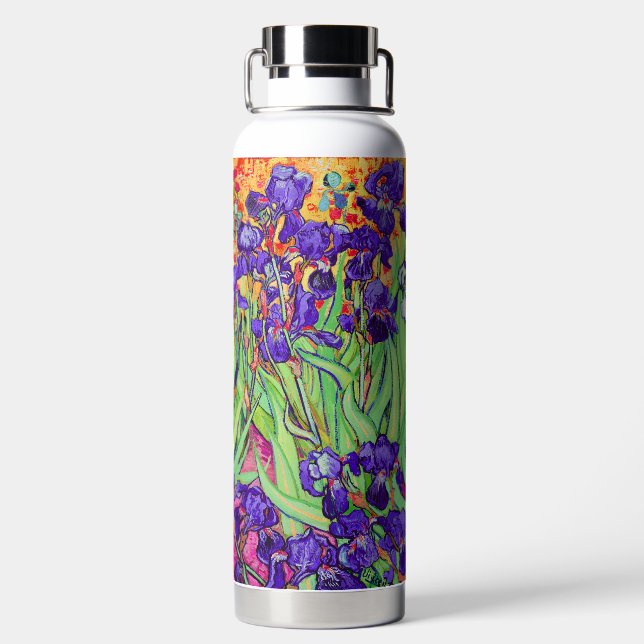 PixDezines Van Gogh Purple Irises, St. Remy Water Bottle (Back)