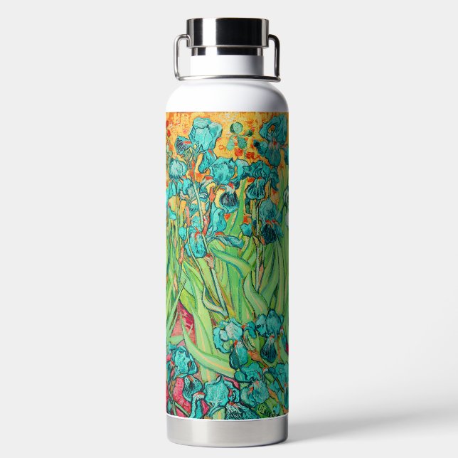 PixDezines Van Gogh Teal Irises, St. Remy Water Bottle (Back)