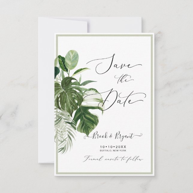 PixDezines Variegated Monstera n Tropical Foliage Invitation (Front)