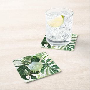 PixDezines Variegated Monstera Tropical Foliage Square Paper Coaster