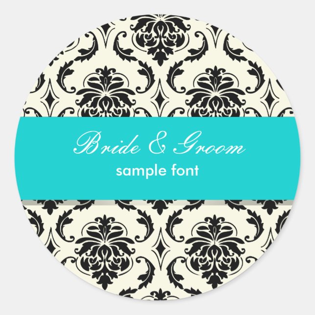 PixDezines Vendome Damask, Aqua Classic Round Sticker (Front)