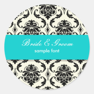 PixDezines Vendome Damask, Aqua Classic Round Sticker