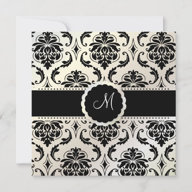 PixDezines Vendome Damask / Black + White Invitation (Front)