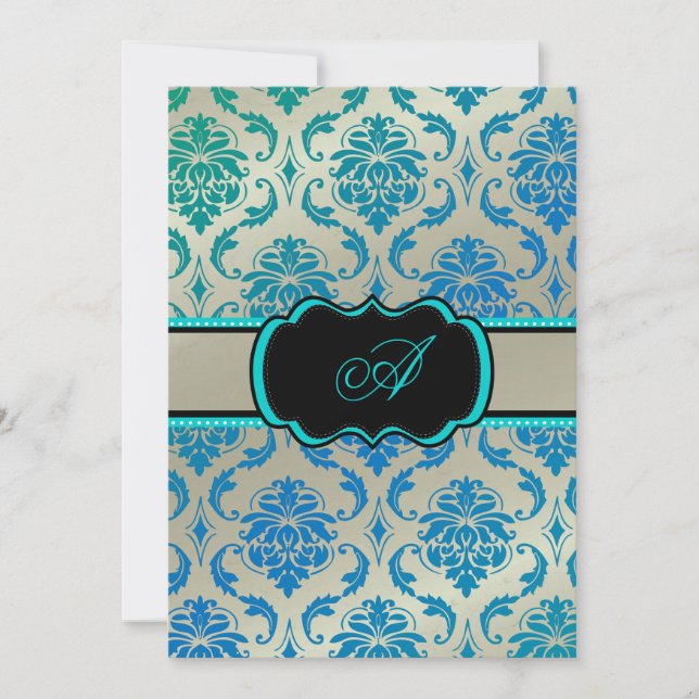 PixDezines Vendome Damask / Peacock Blue Invitation (Front)