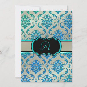 PixDezines Vendome Damask / Peacock Blue Invitation