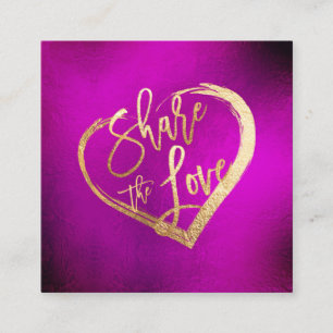 PixDezines Vibrant Fuschia Gold Share the Love Square Business Card