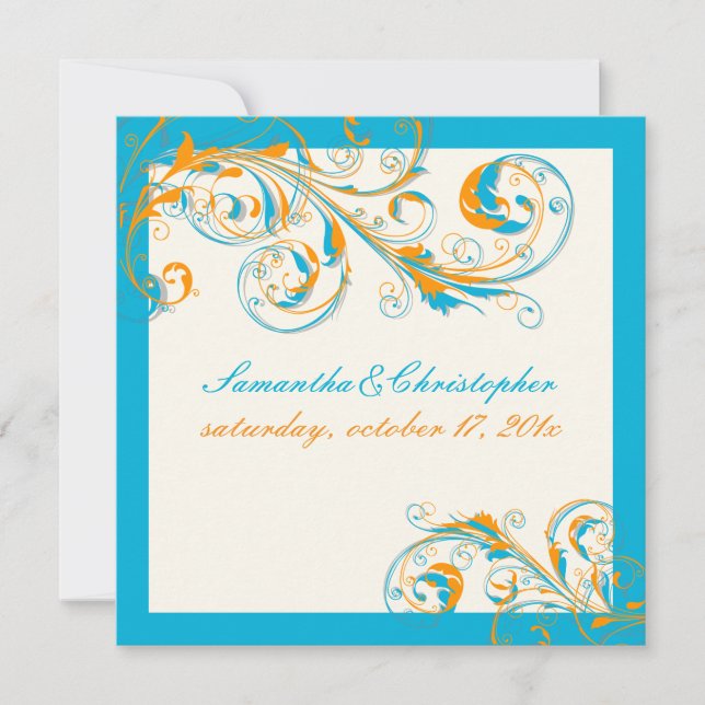 PixDezines Vine Swirls|coral+aqua|DIY colour Invitation (Front)